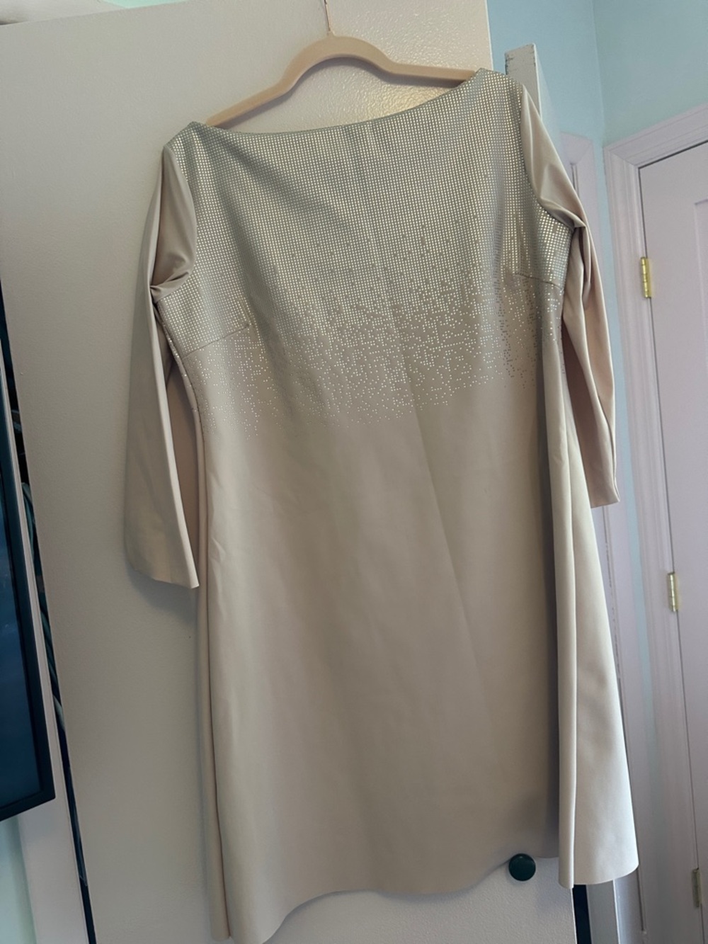 Chiara Boni Cream Long-Sleeve Embellished Shift Dress